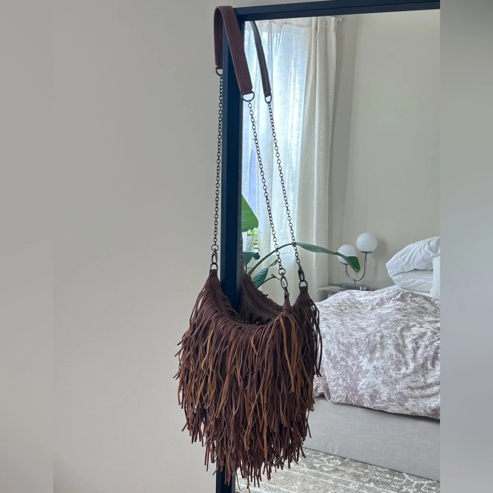 Steve Madden Brown Fringe Faux Leather Shoulder Bag - Picture 1 of 6